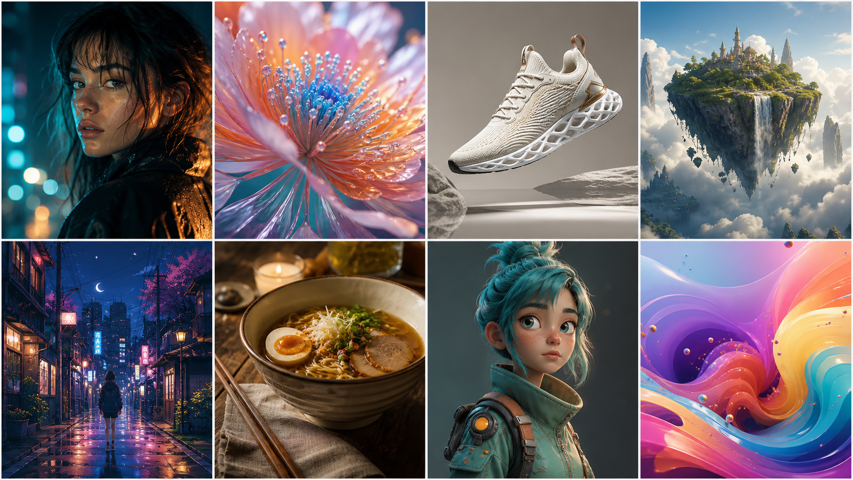 A collage of AI-generated image styles made from text prompts
